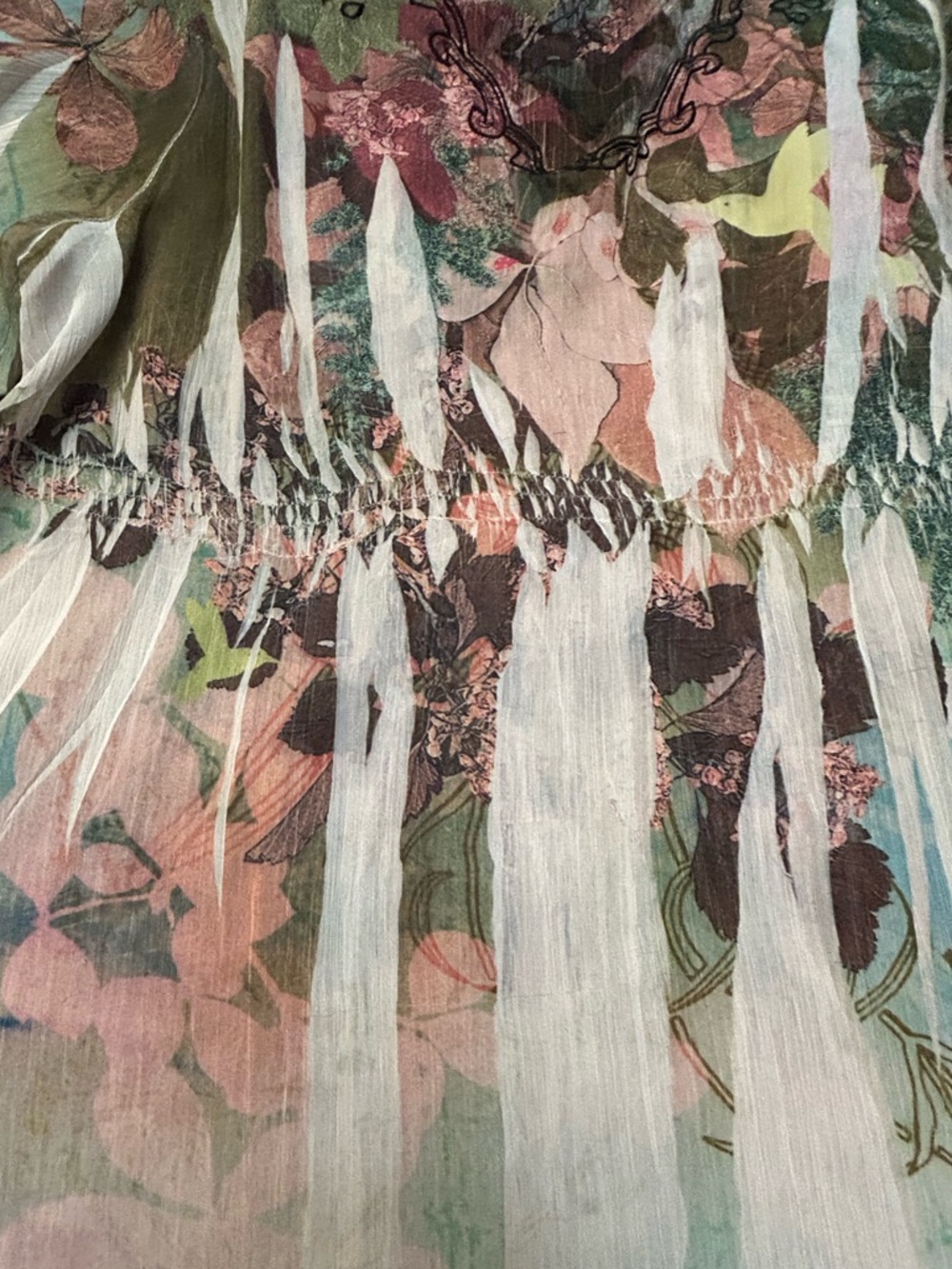 Mushka Sienna Rose Floral Watercolor V-Neck Tunic Top Pastel Blue/Green SZ L EUC - Picture 6 of 12